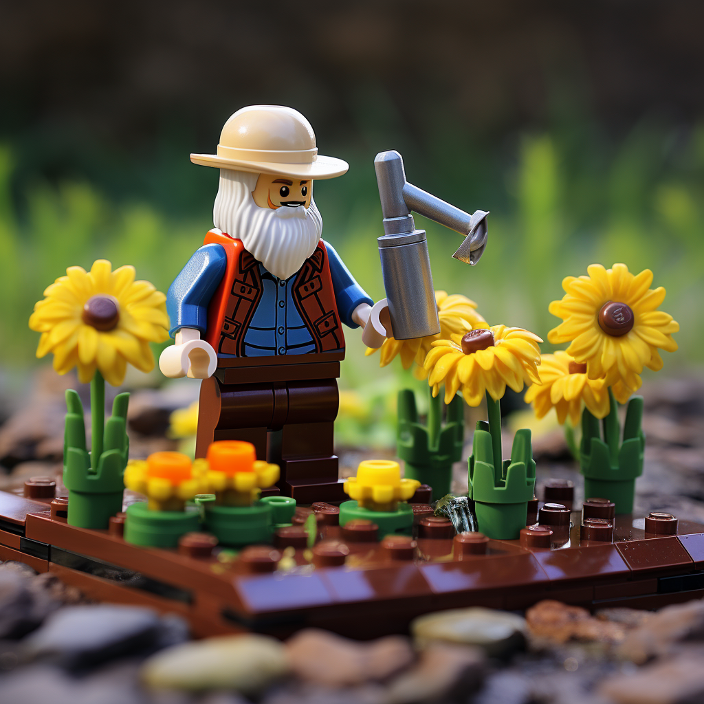 Lego Old Man Watering Flowers