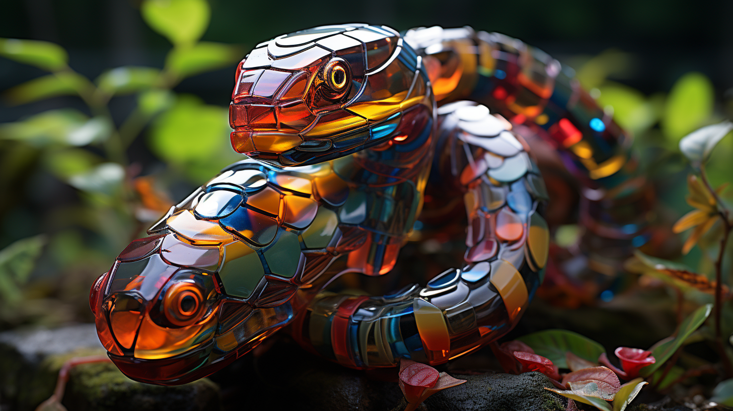 Colorful Lego snake in jungle