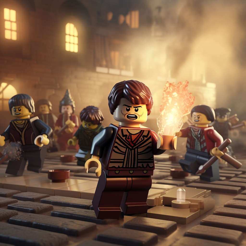 Lego Star Wars and Lego Harry Potter engage in an intense battle