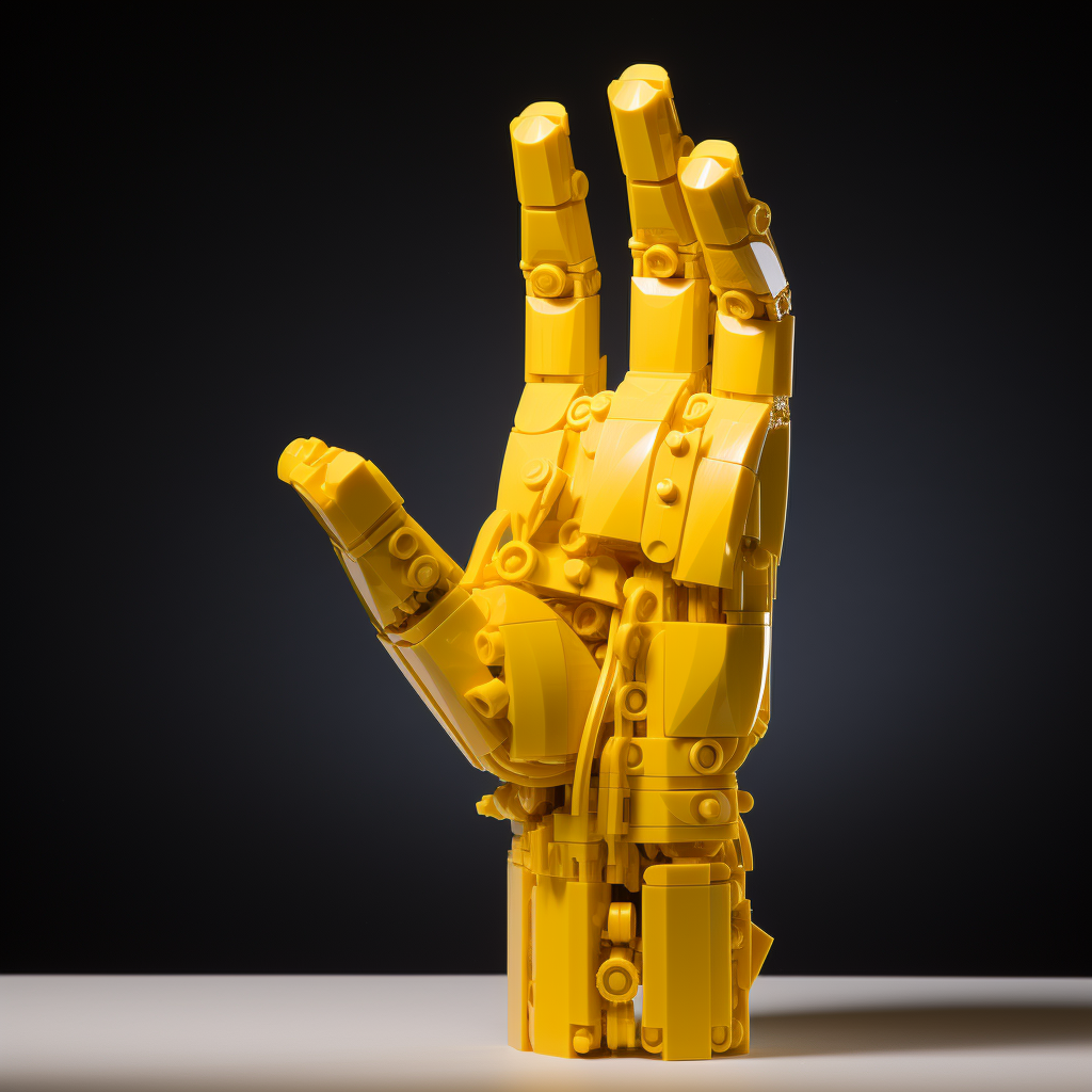 Yellow Lego hand holding object