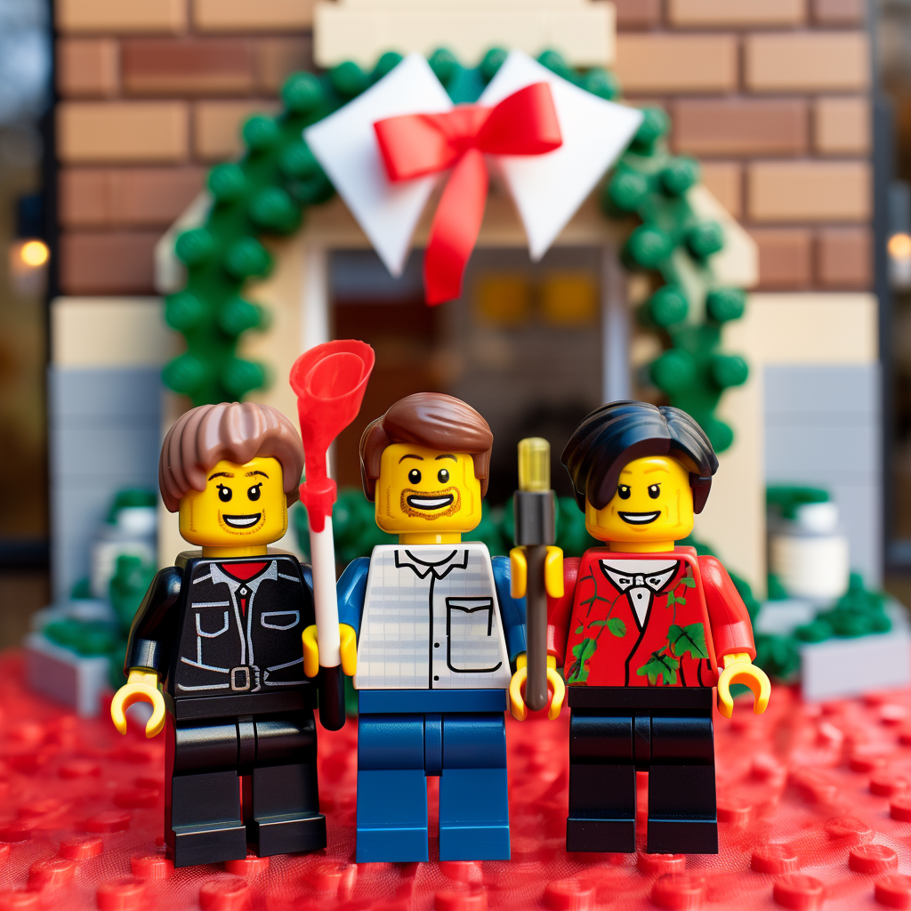 Happy LEGO family celebrating New Year