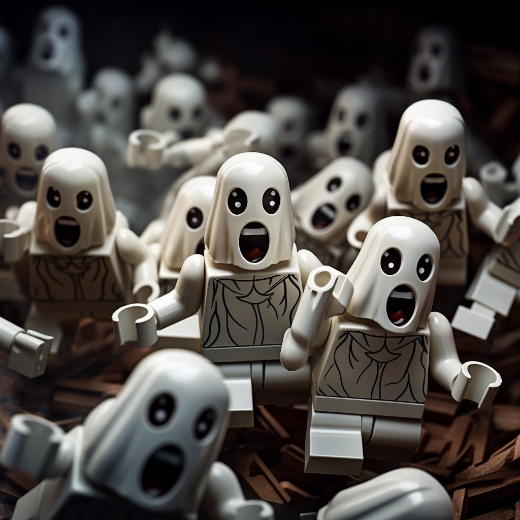 LEGO ghosts flying in the dark