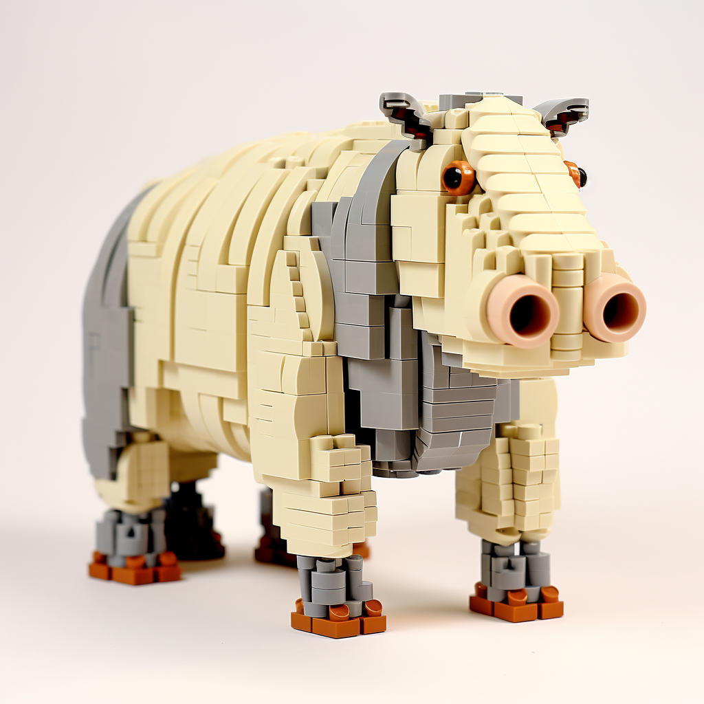 Realistic Lego hippo sculpture