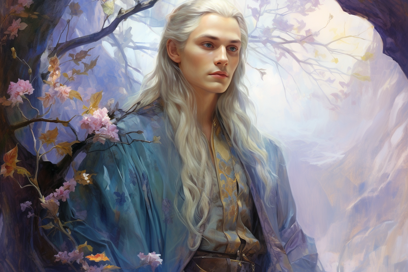 Legolas surrounded by purple shiny nature aura