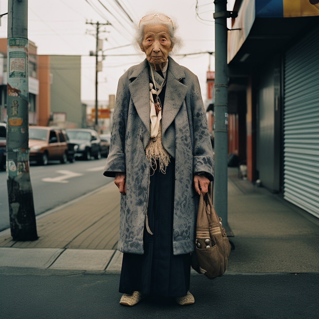 Elderwoman captured in a gloomy street snap