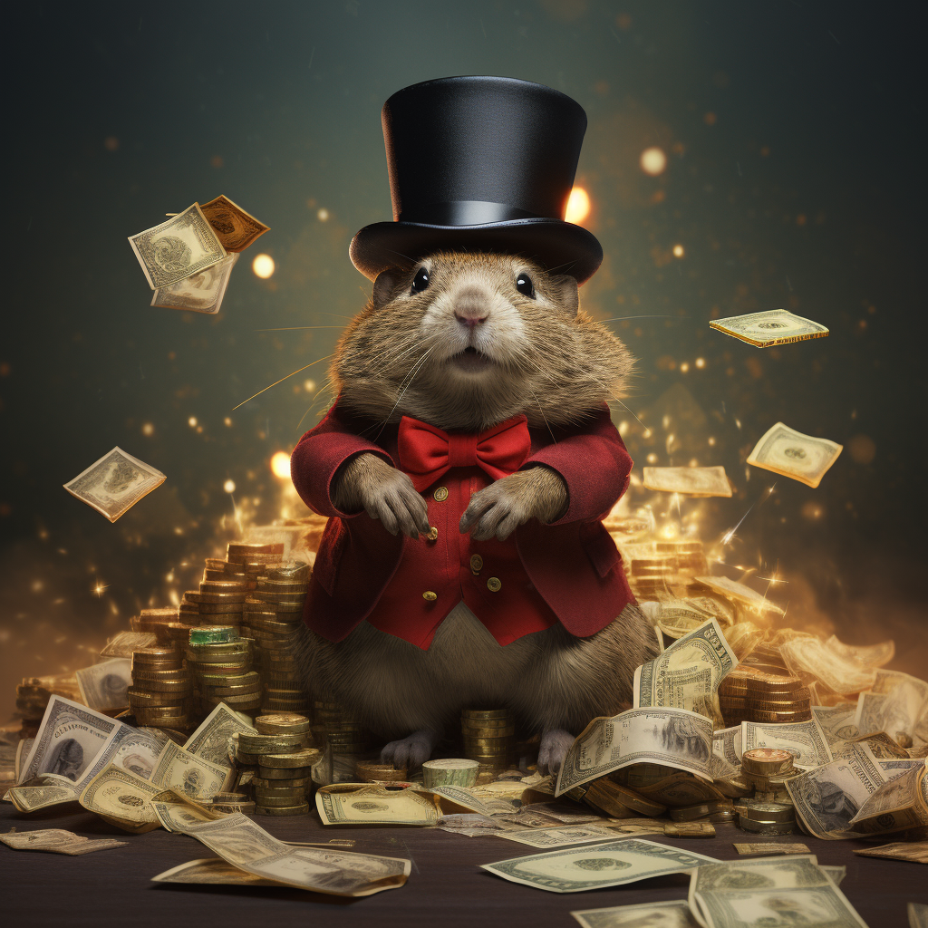 Lemming in Suit with Gold and Dollars