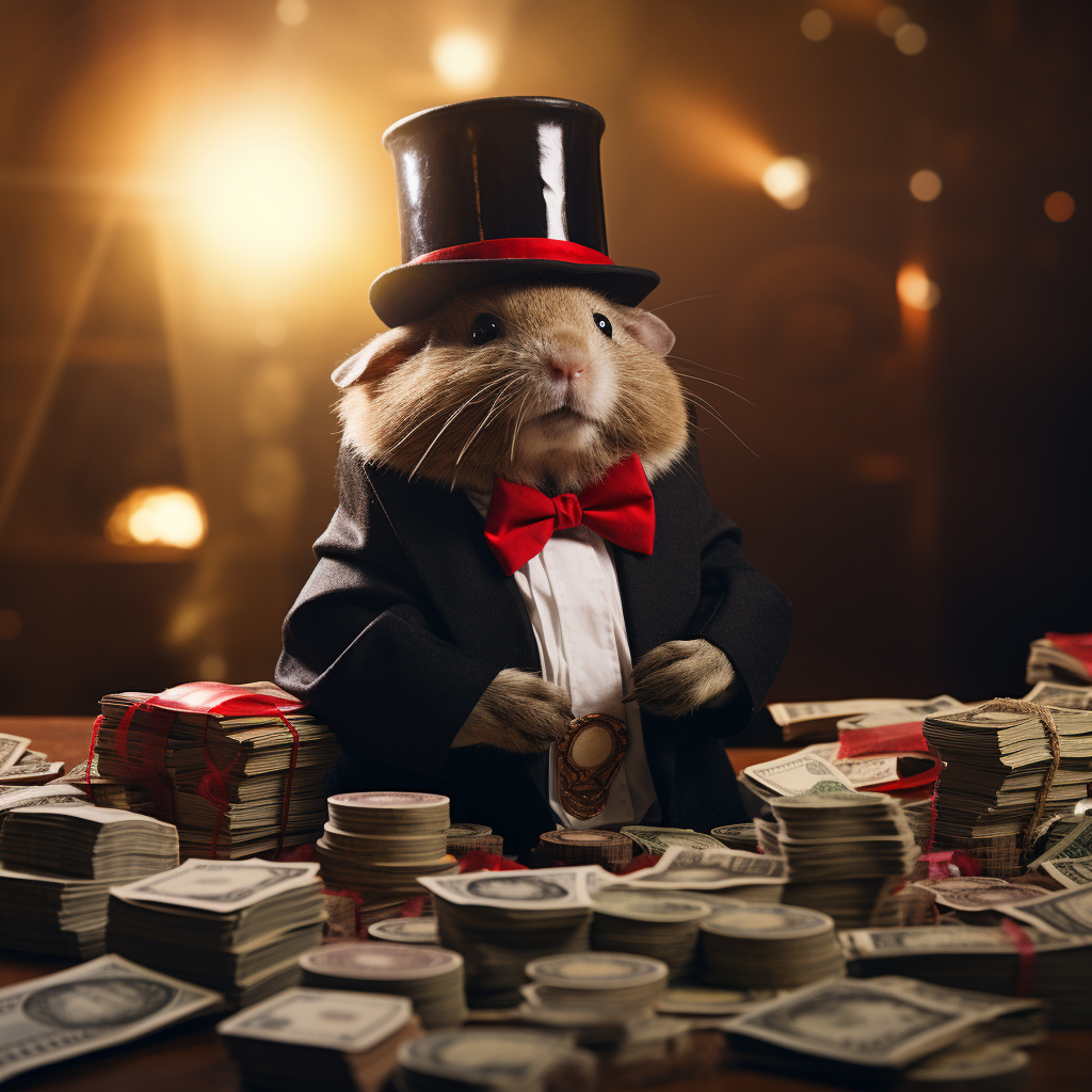 Lemming dressed in suit, counting money