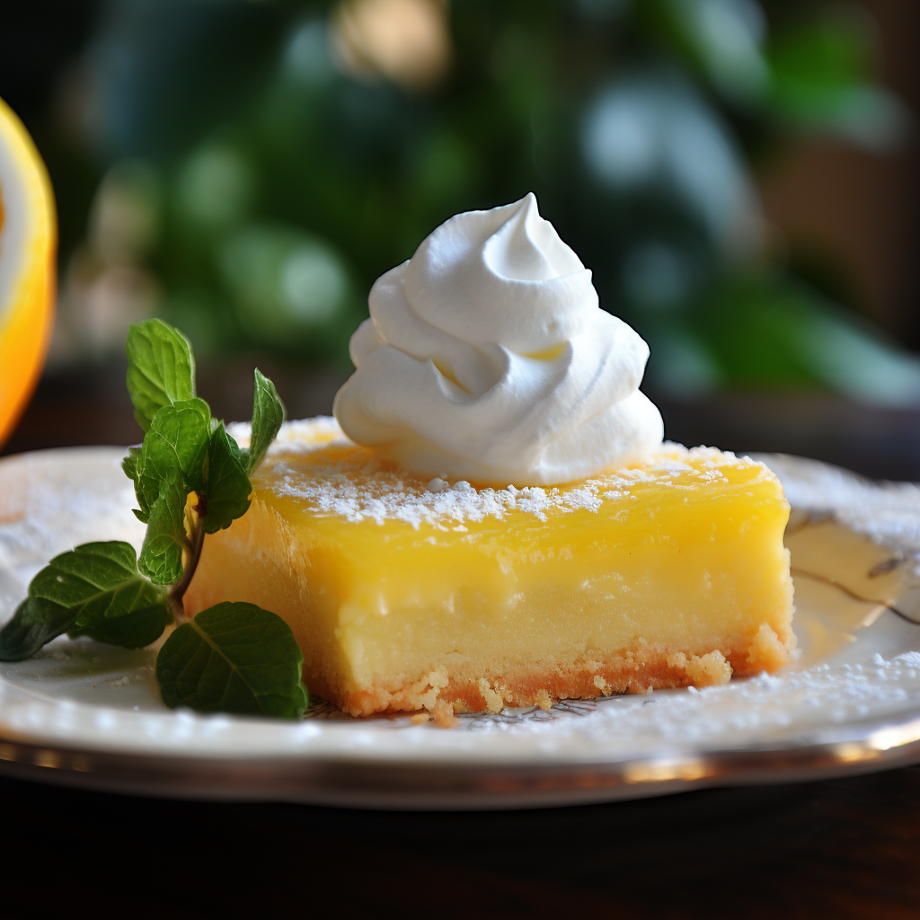 Lemon squares tart with whipped cream