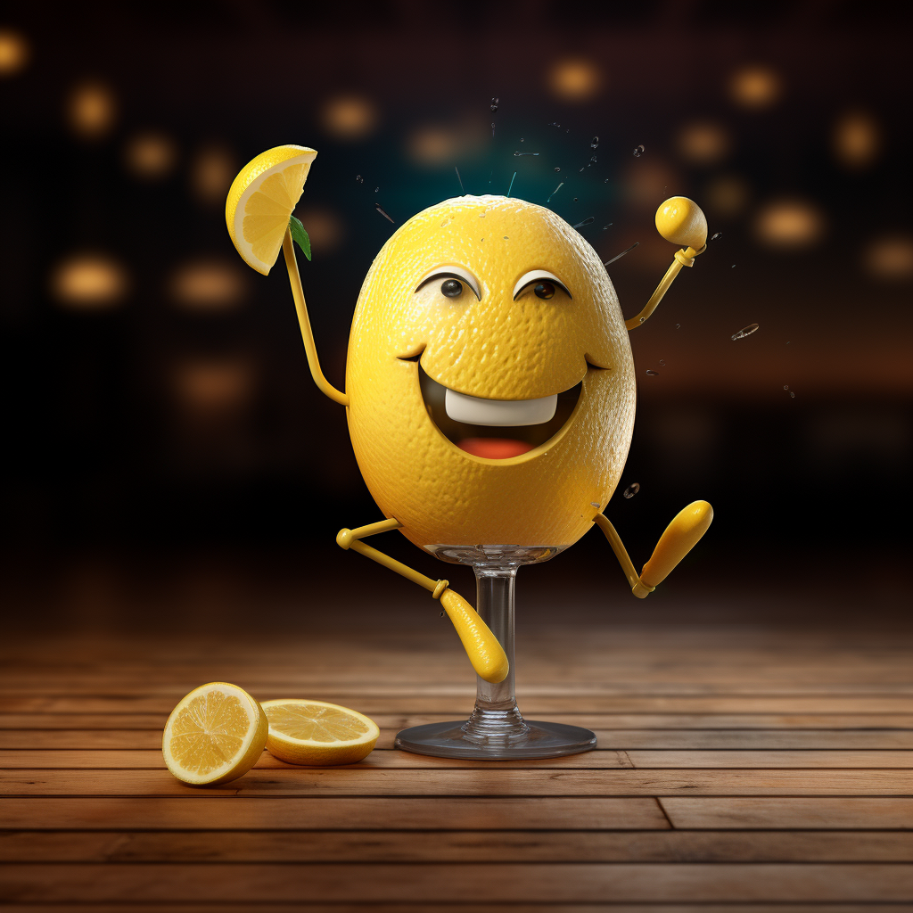 Cartoon lemon with straw legs dancing