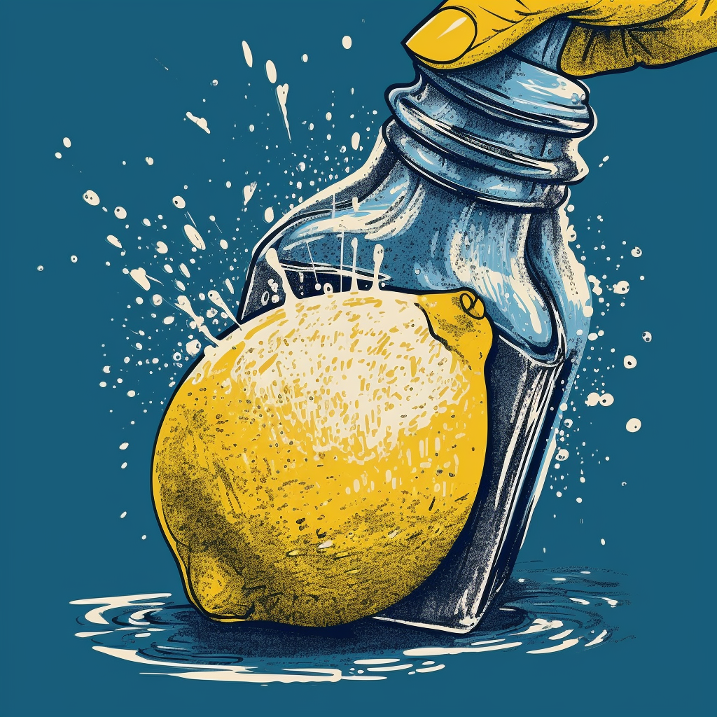 Hand-held lemon squeezer against blue background