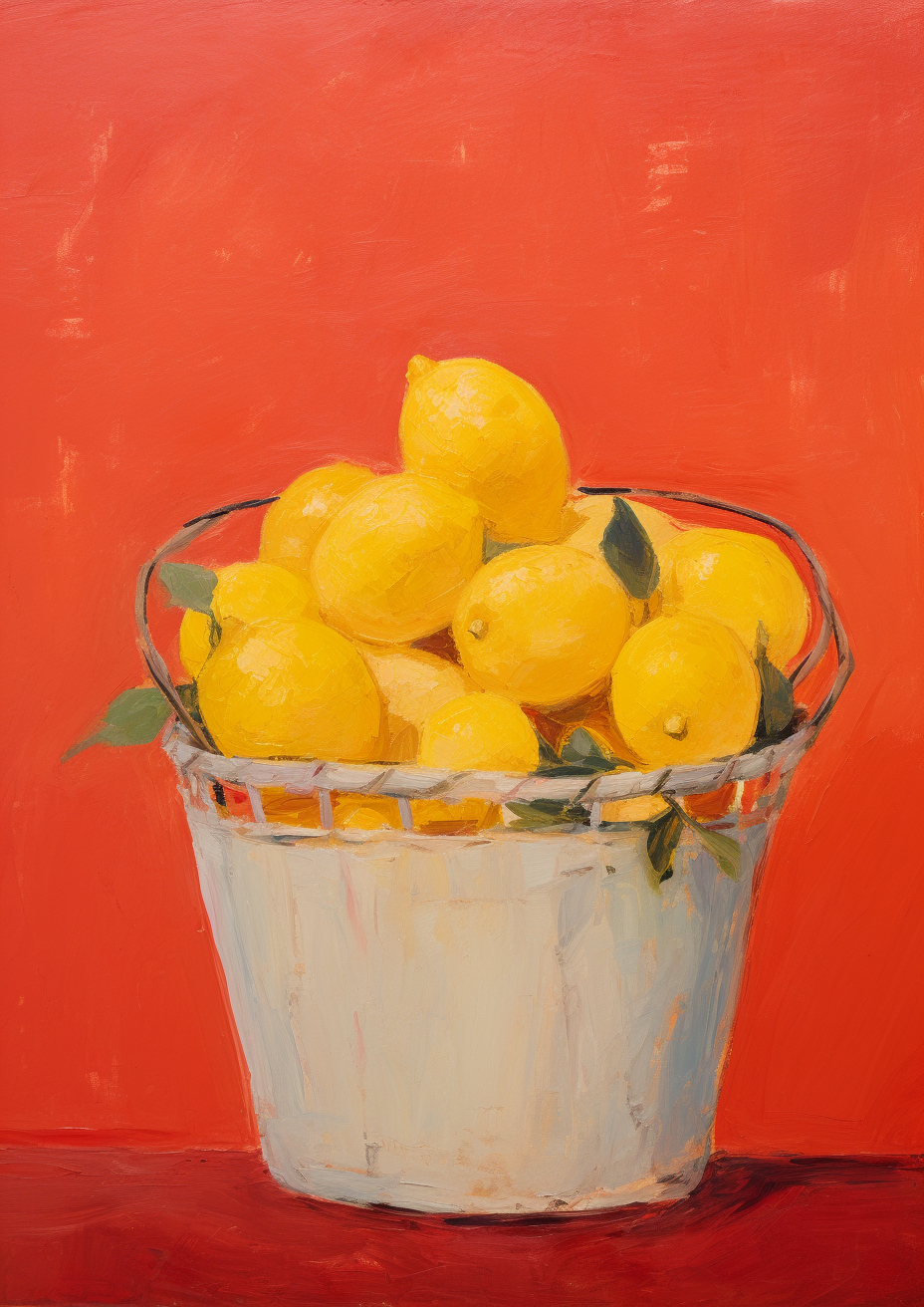 Lemons in a basket on red background