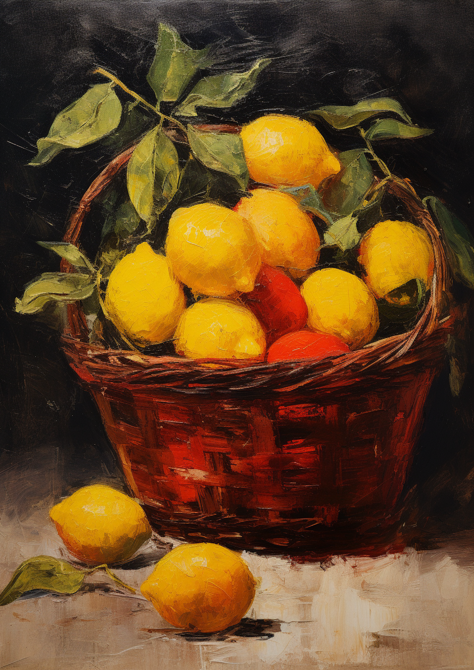 Lemons in a basket, a vibrant display