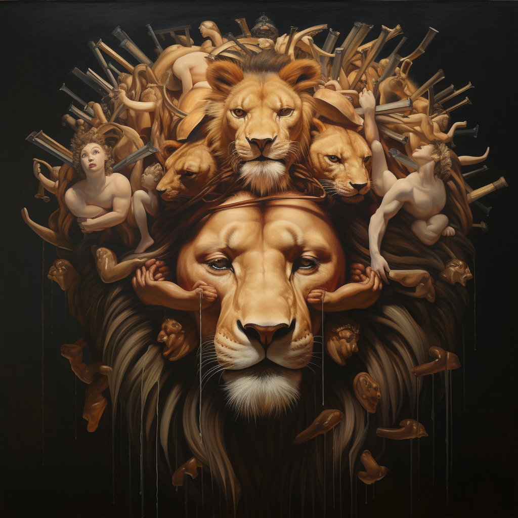 Hyperrealistic lion with crown