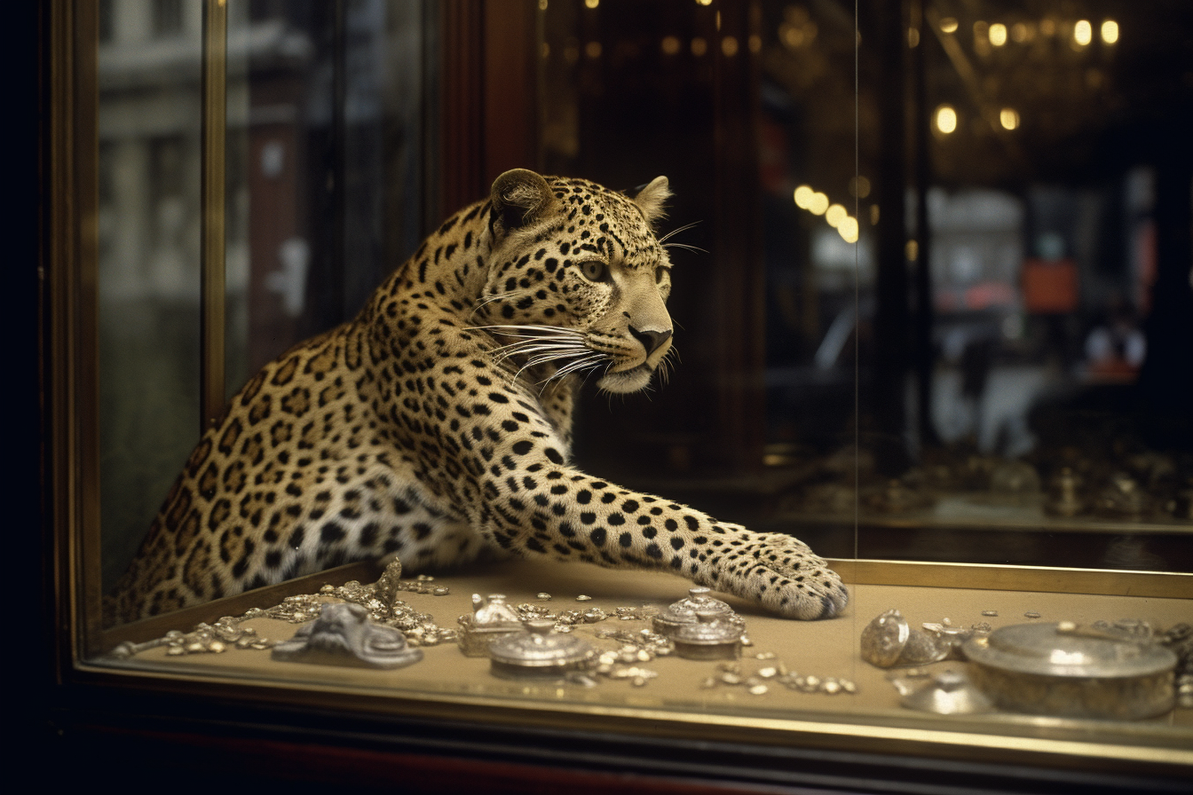 Leopard in jewelry store window