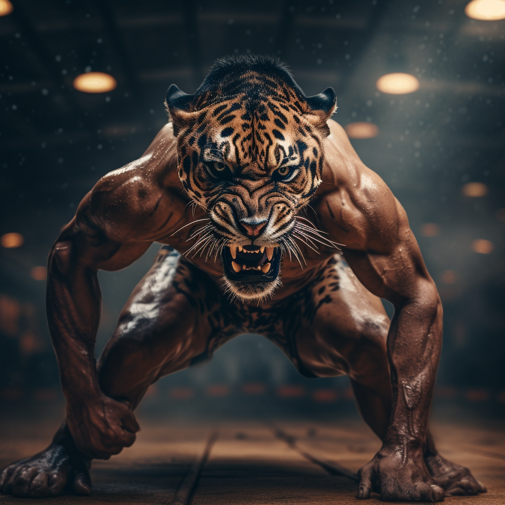 Aggressive leopard Muay Thai fighter in the ring