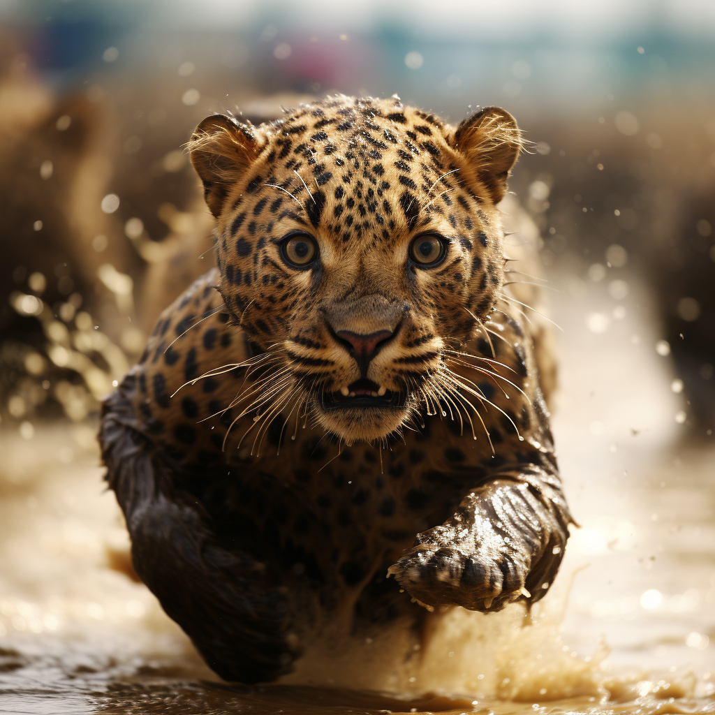 Leopard running in 100m Olympic race