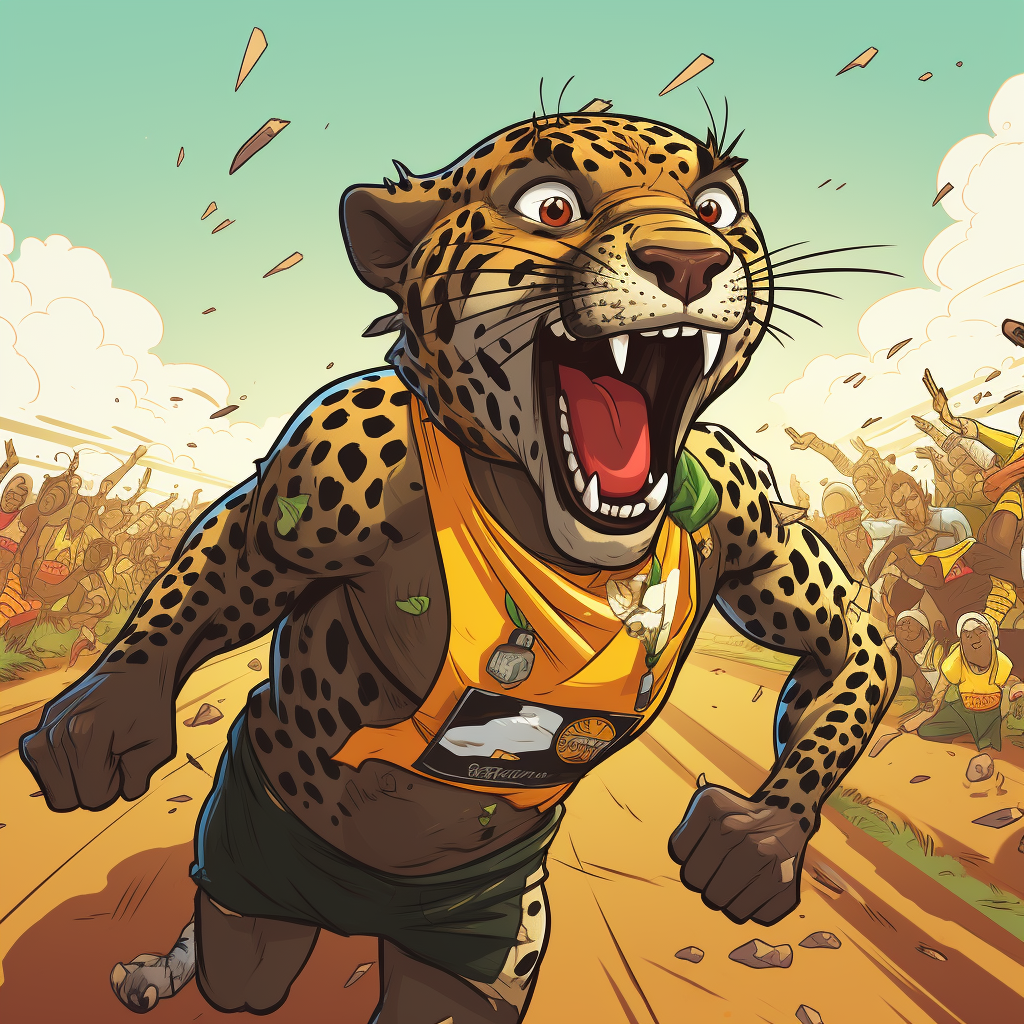 Leopard participating in Olympic run cartoon