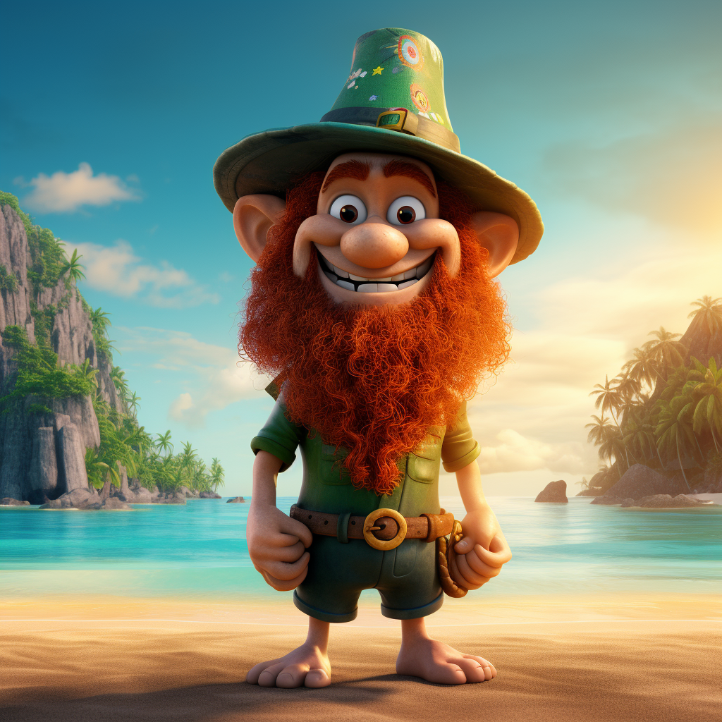 Leprechaun enjoying a beach adventure in Brazil