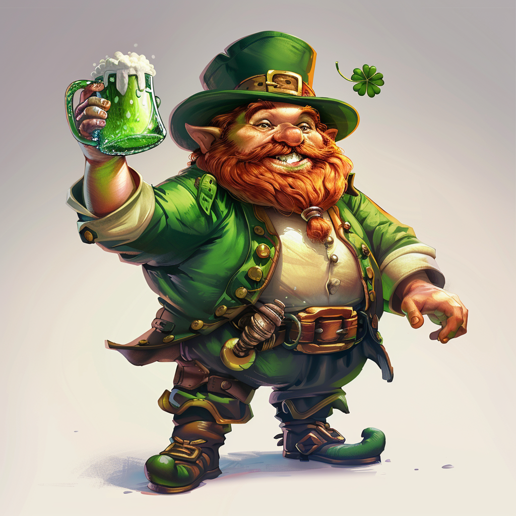 Happy leprechaun holding green beer