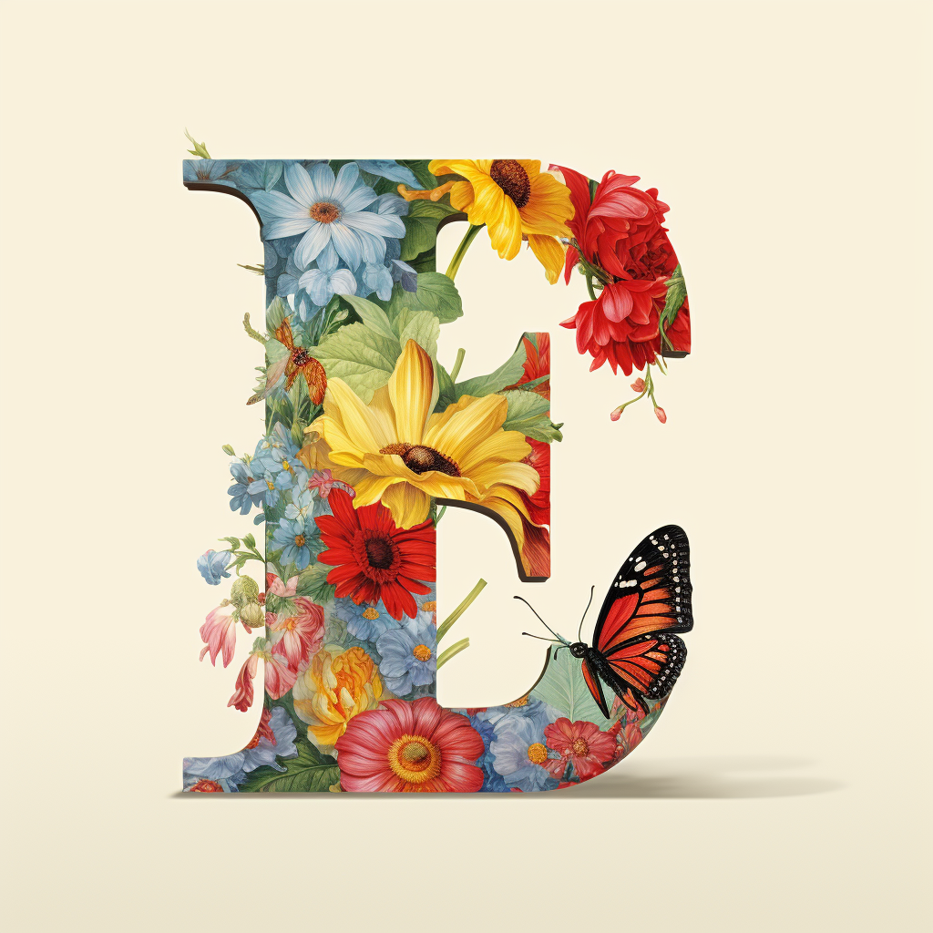 Colorful letter L with flowers and butterfly