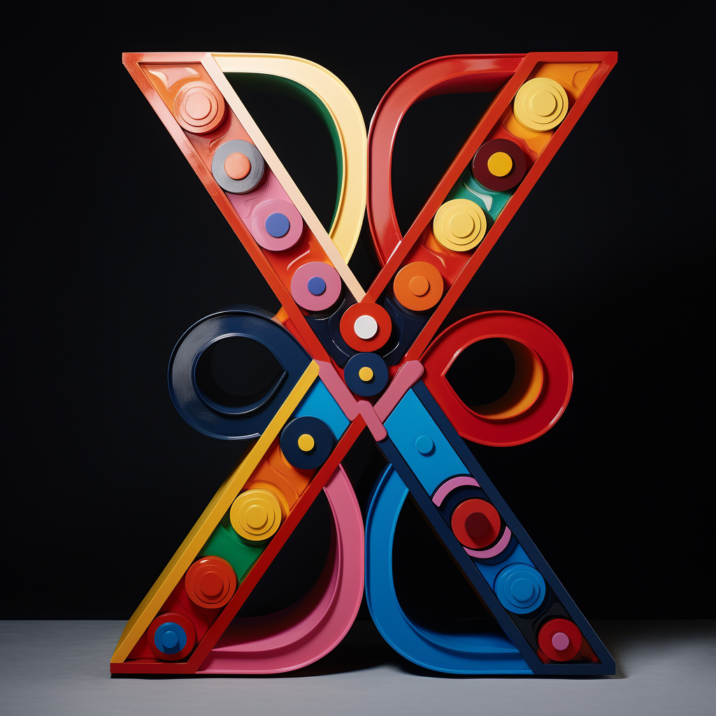 Colorful letterX sculpture on black background