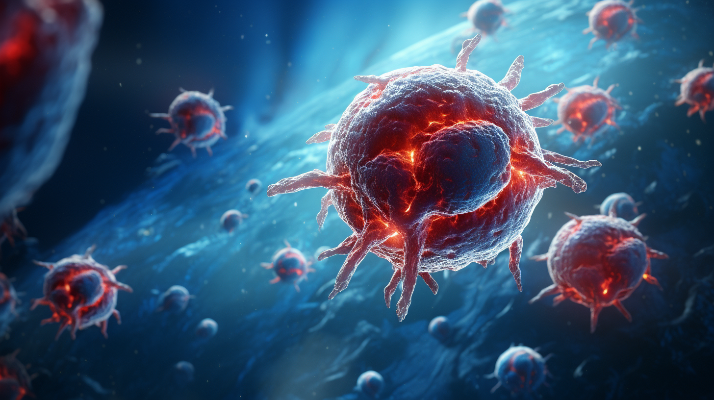 Leukocytes fighting cancer cell illustration