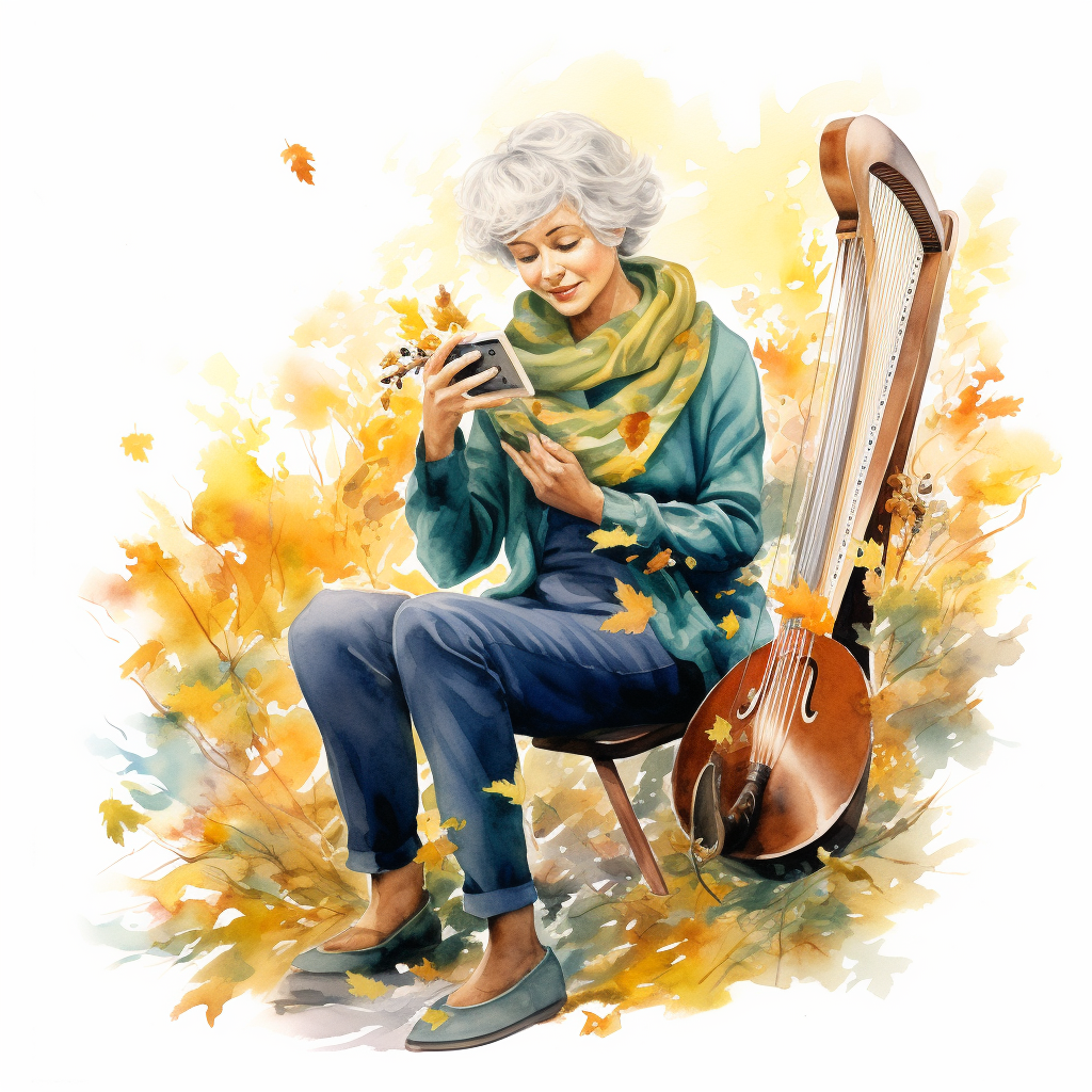 Elegant Senior Woman Playing Lever Harp