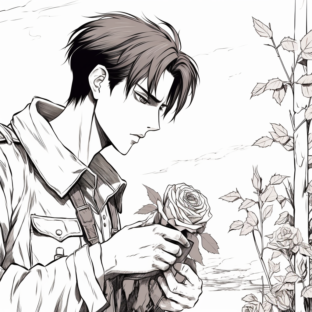 Levi picking flower line art