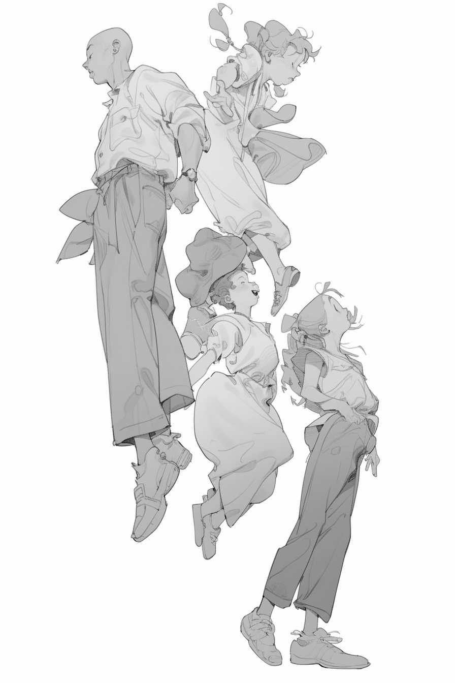 Group of Levitating People Sketch