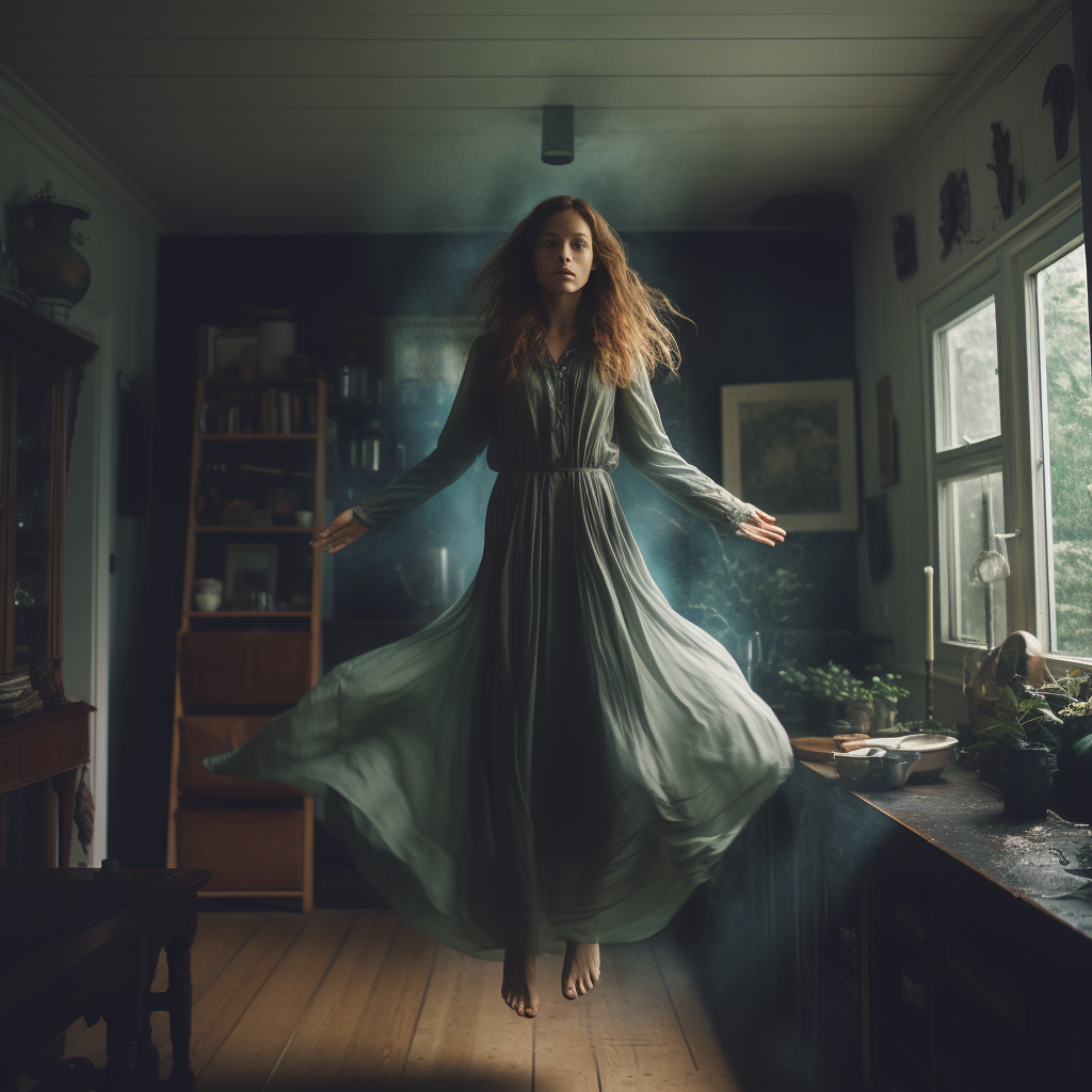 Levitating woman in Pre-Raphaelites style