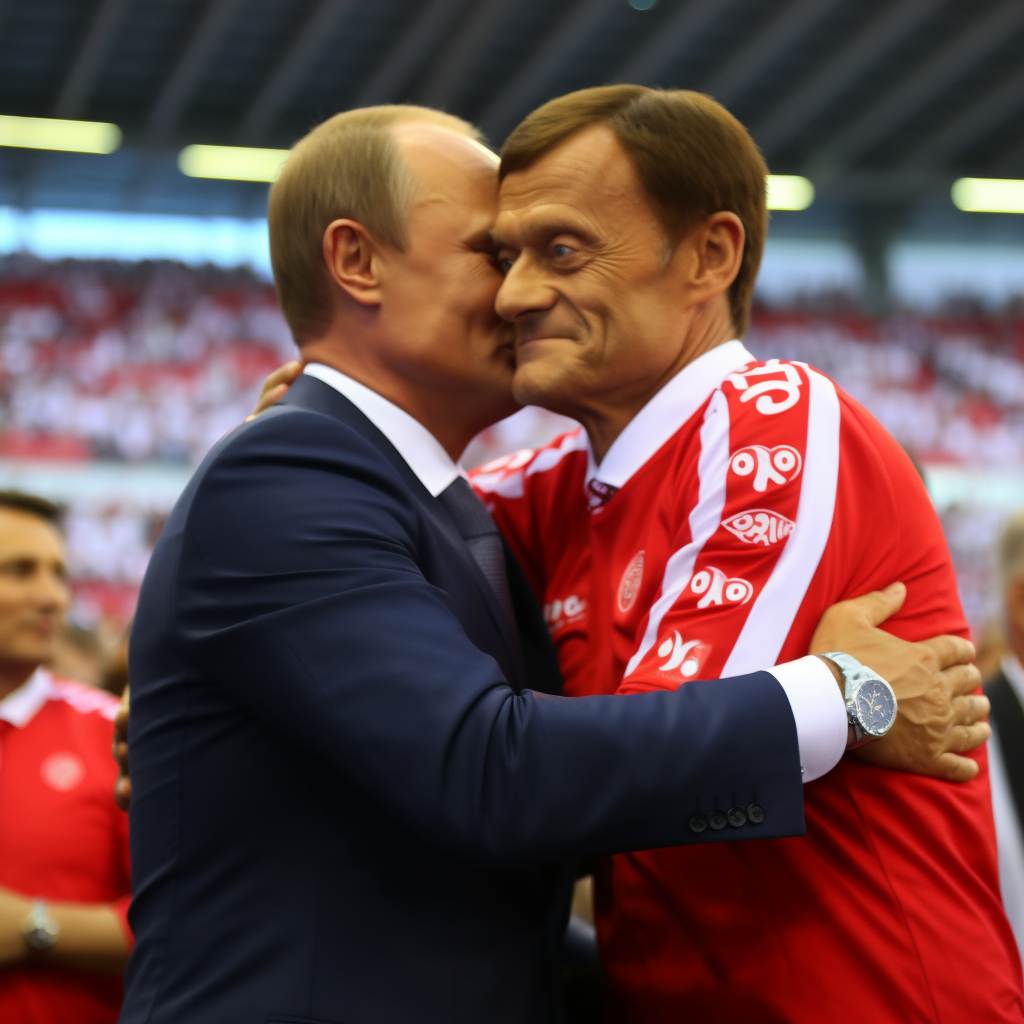 Lewandowski and Donald Tusk sharing a warm embrace