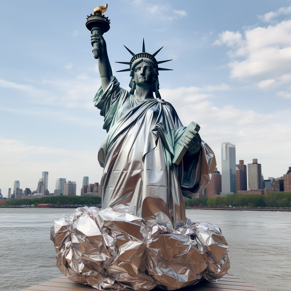 Liberty Statue gift-wrapped in New York scenery