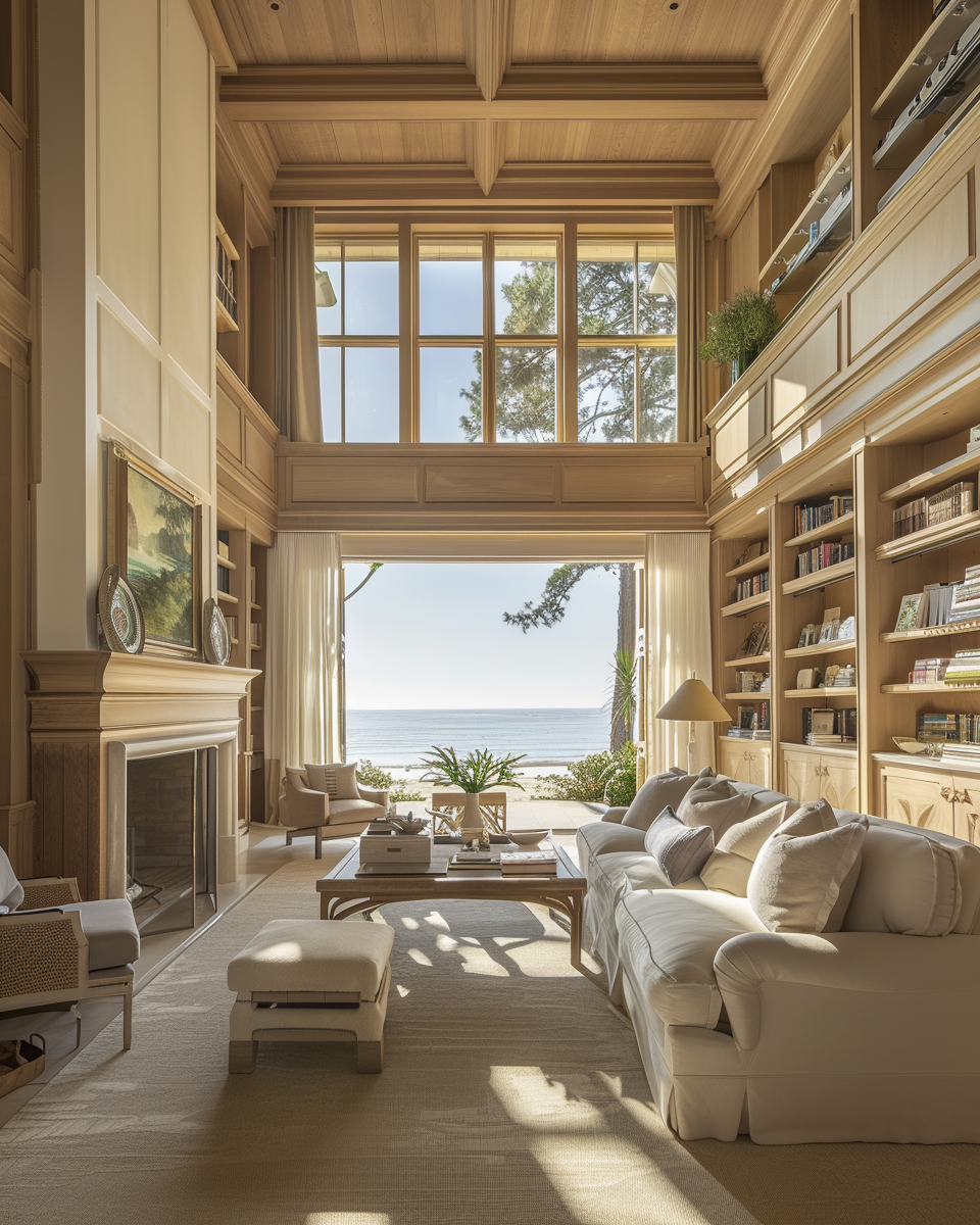 Transitional Style Library with Ocean View