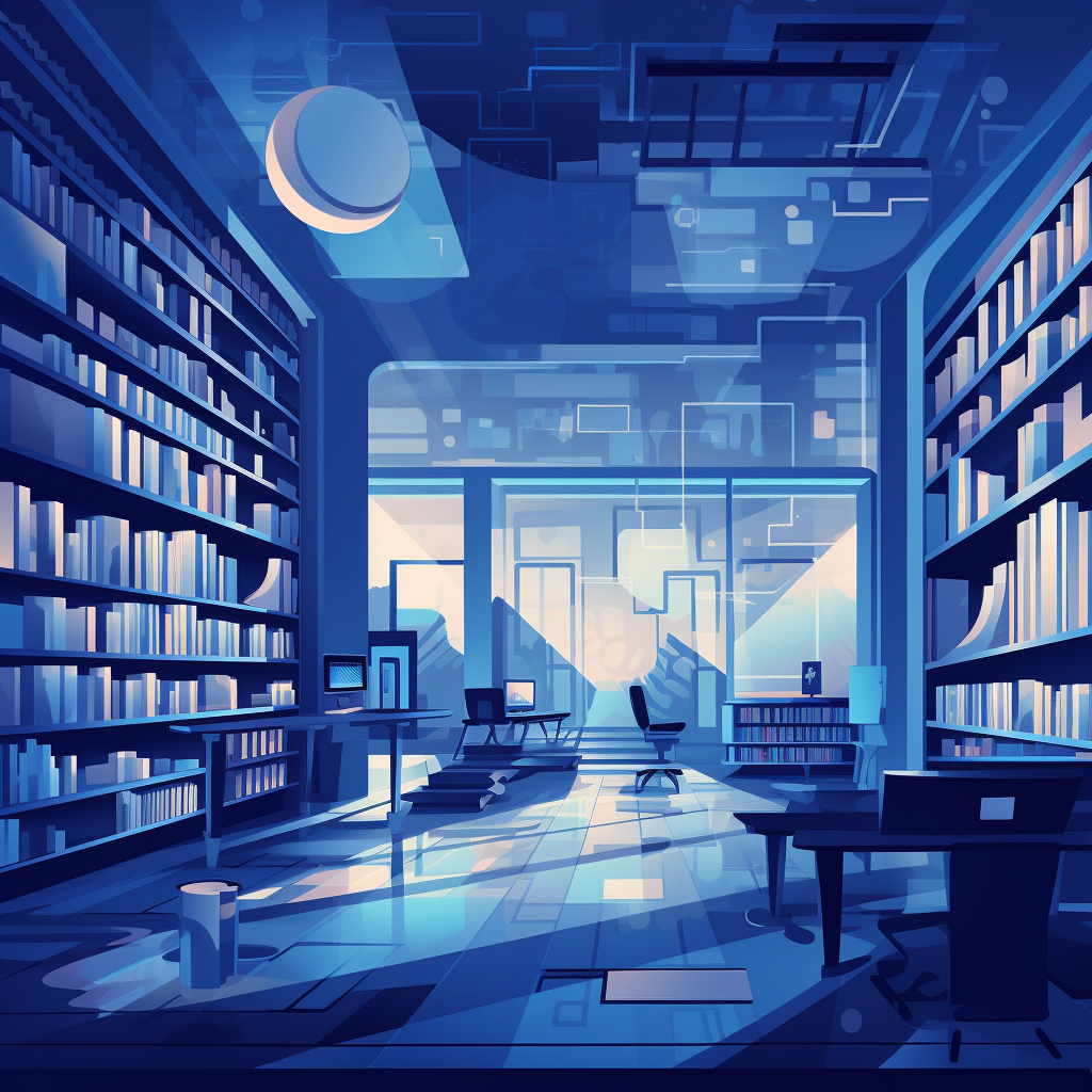 Vector illustration of a library in blue tones