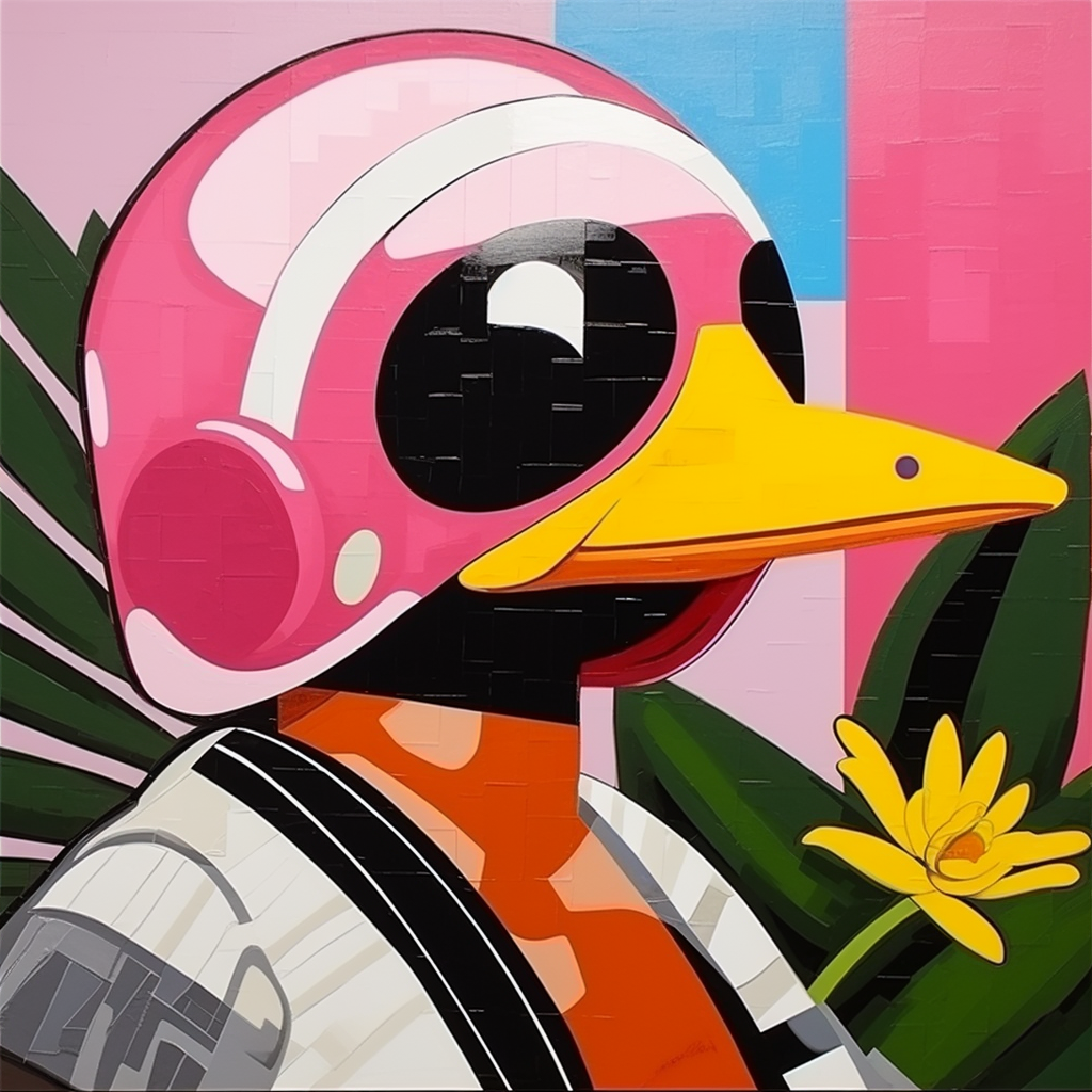 Colorful duck in pop art space suit