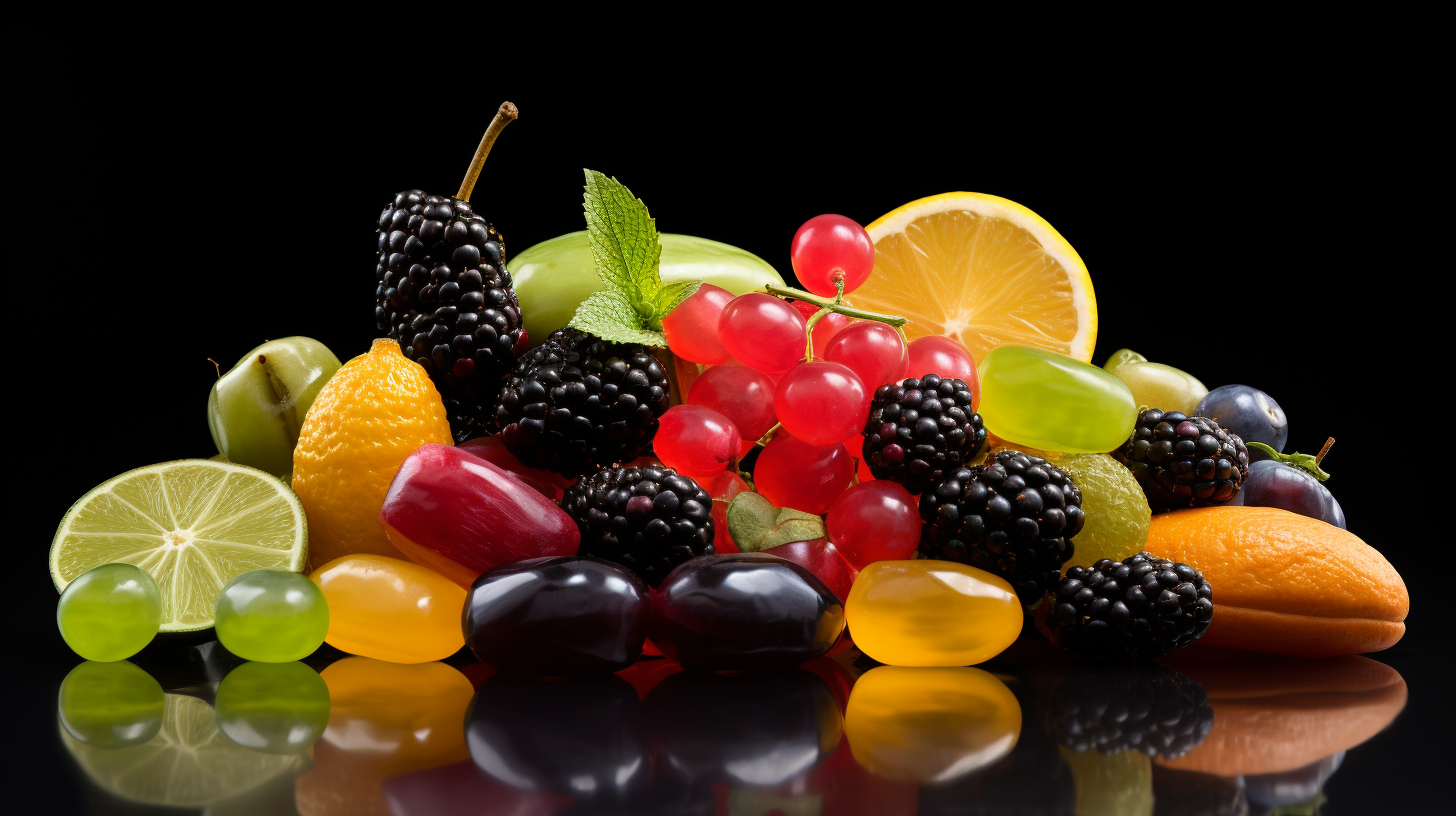 Assorted Licorice Fruits on Clear Background