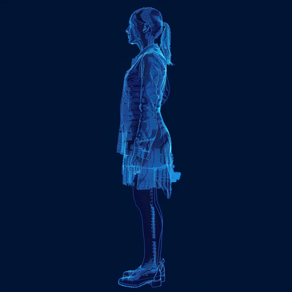 Lidar scan lady blue background