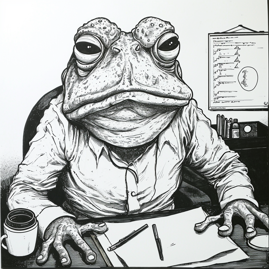 Frog office worker line art