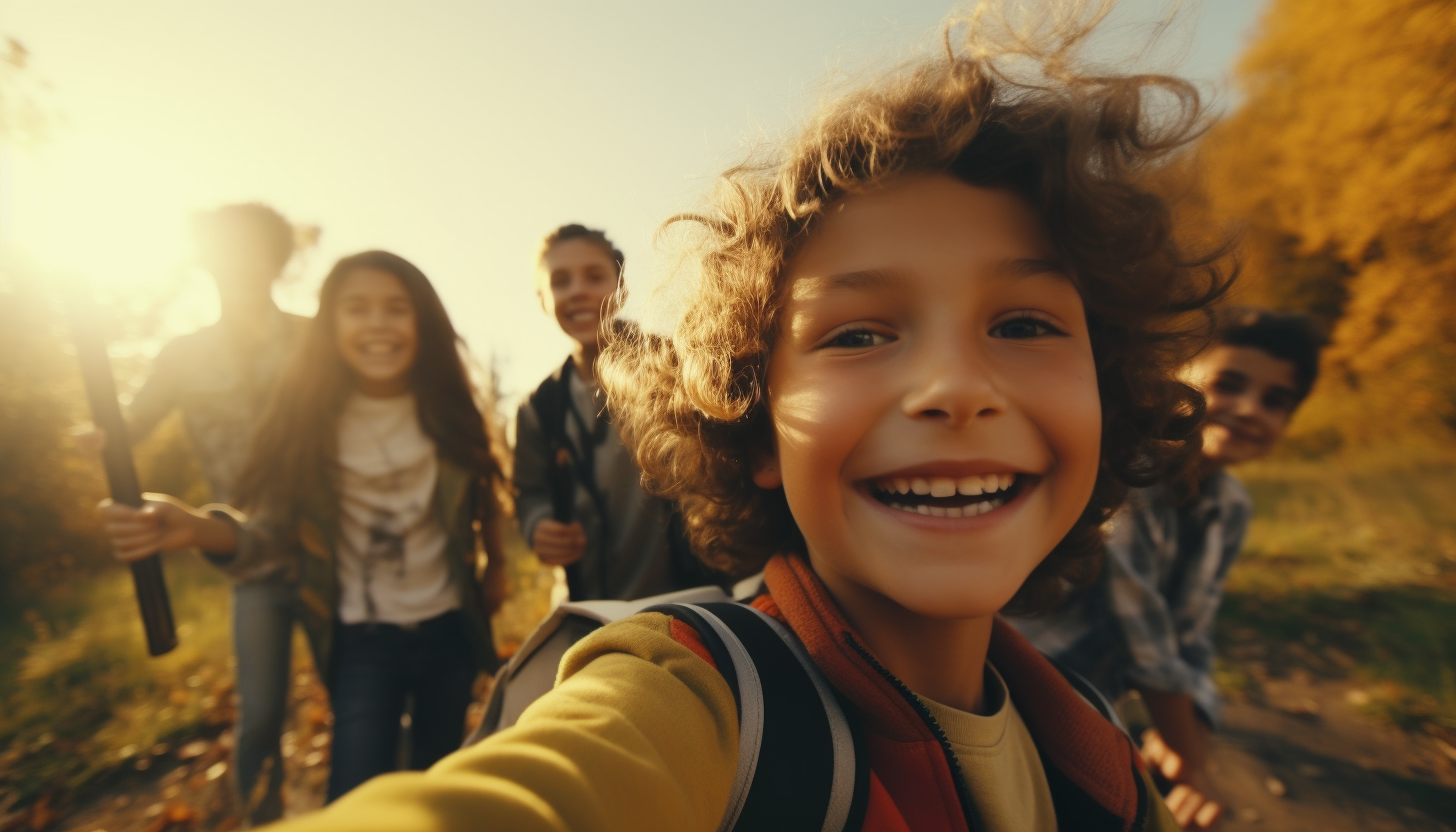 Candid lifestyle selfie stick photo with kids