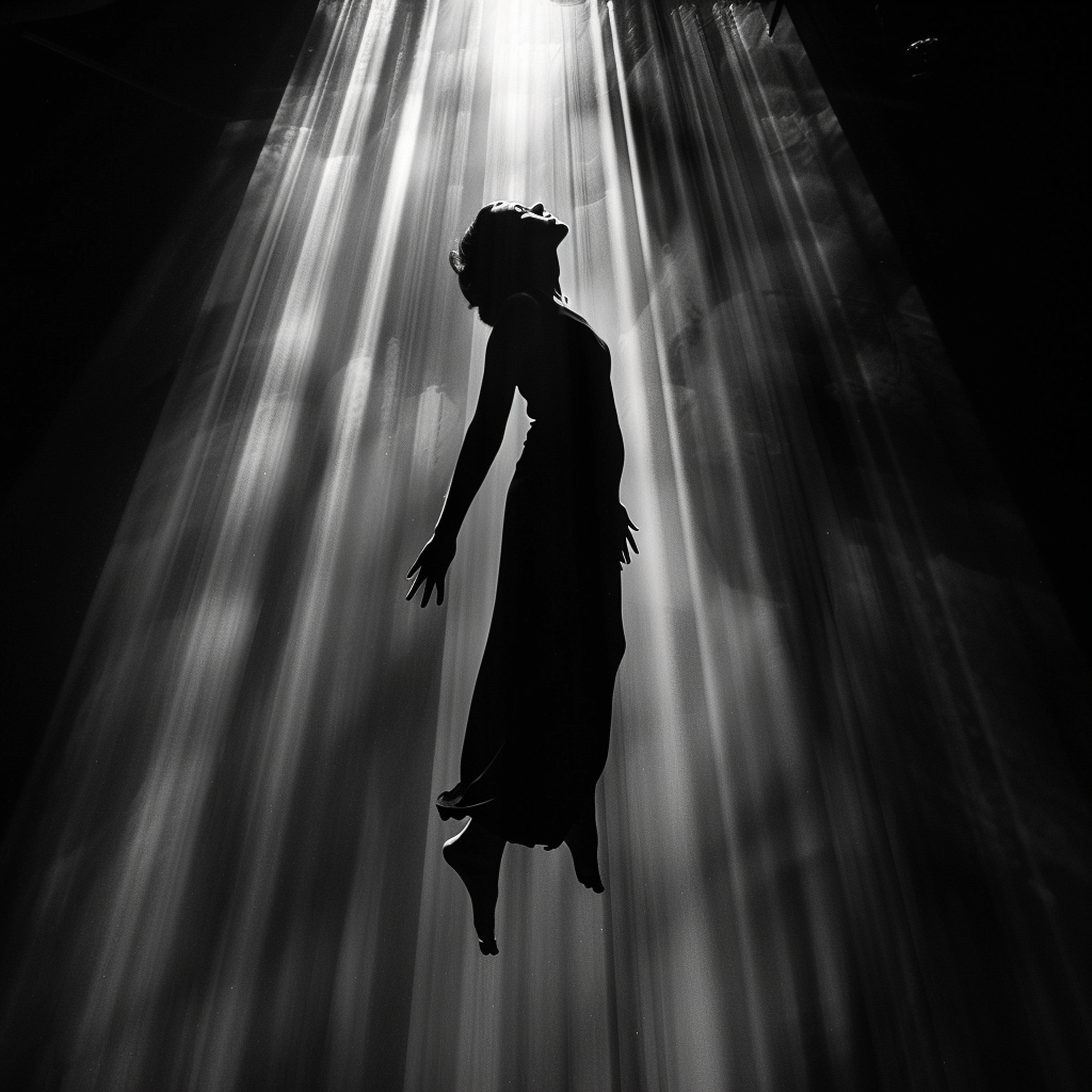 Woman silhouette light beams graceful