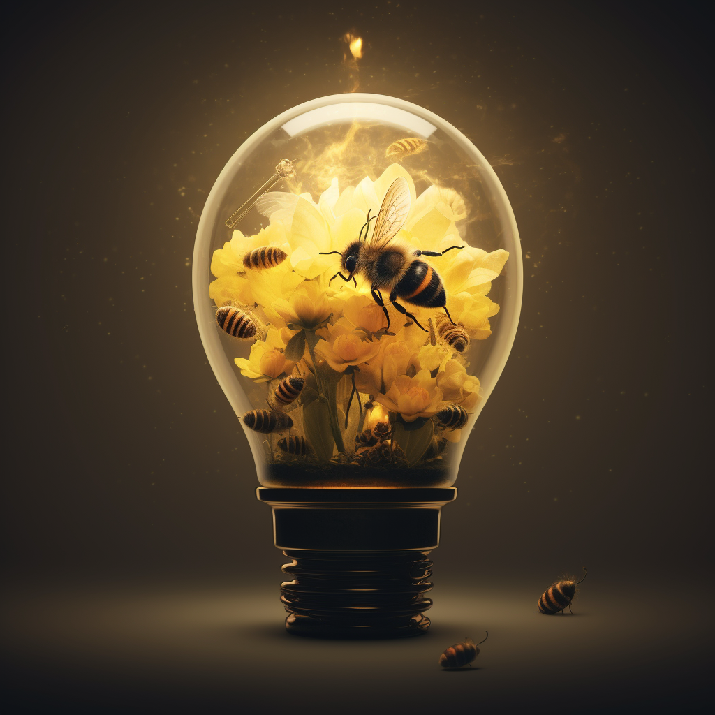 Flying bees inside a light bulb