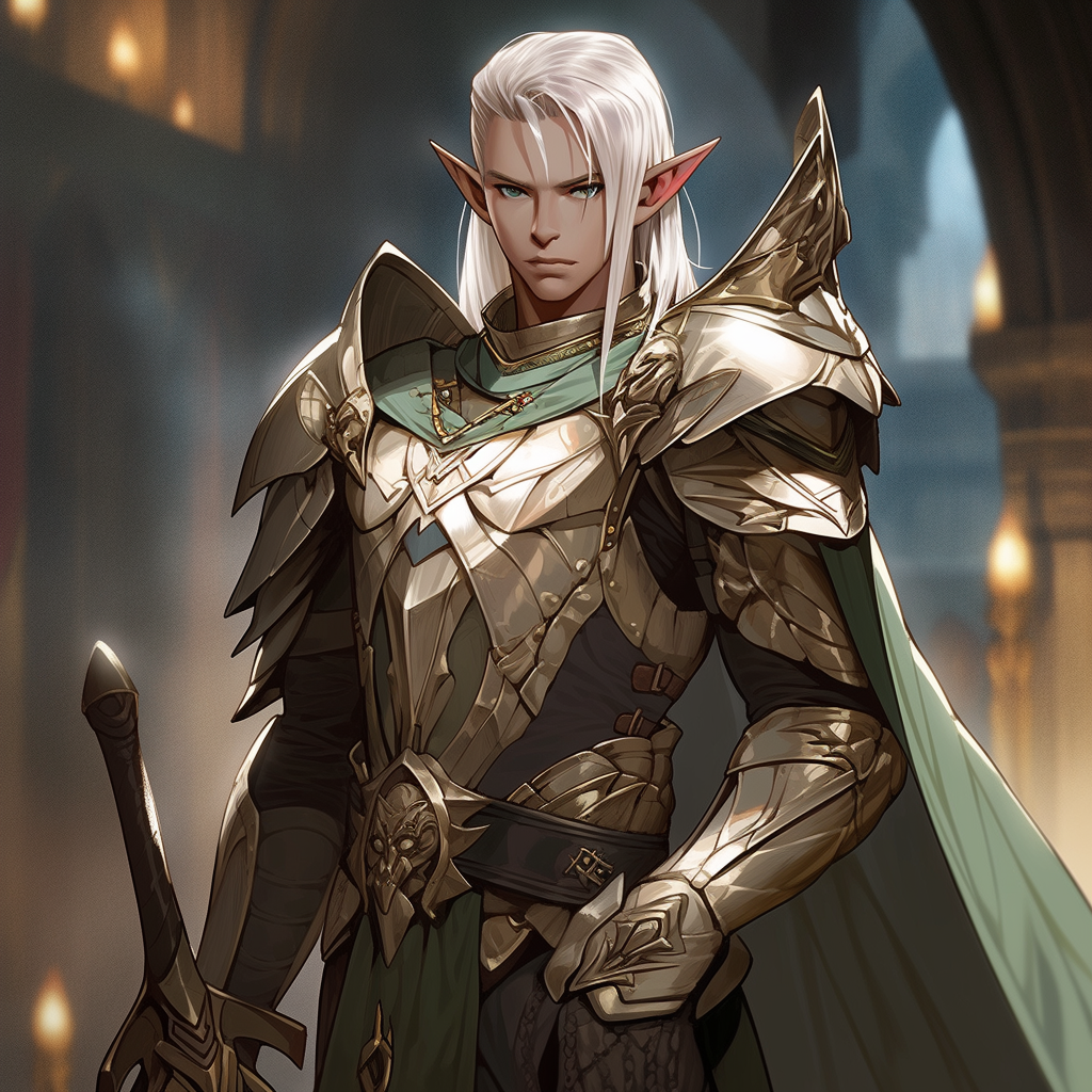 Anime male light elf in paladin knight outfit