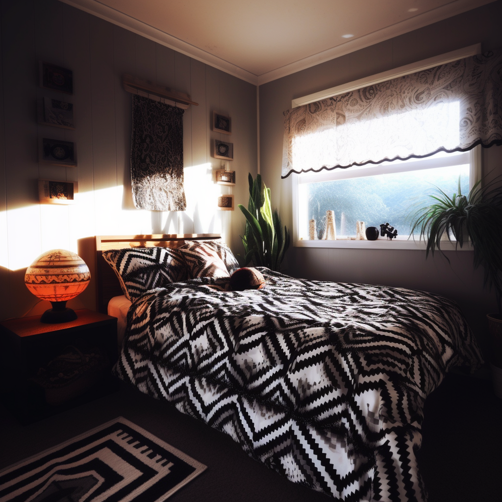 Chic bedroom with geometric patterns