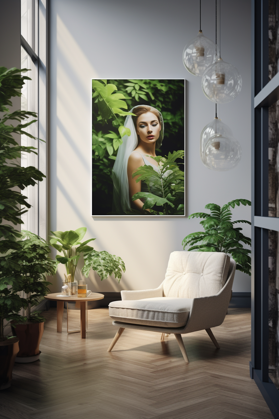 Beautifully designed light interior with furniture and plants