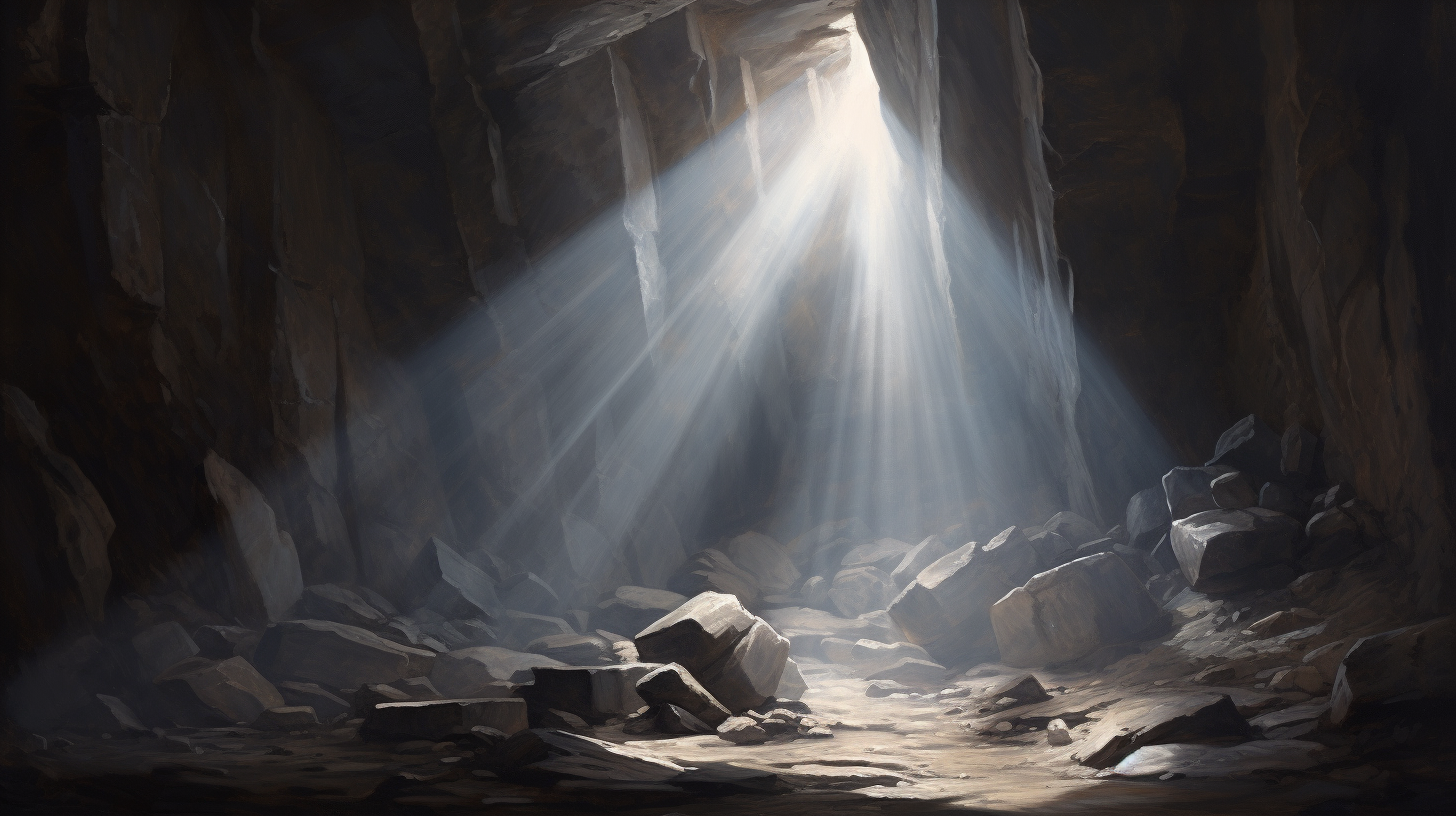 Painting of Light Rays Through Cave