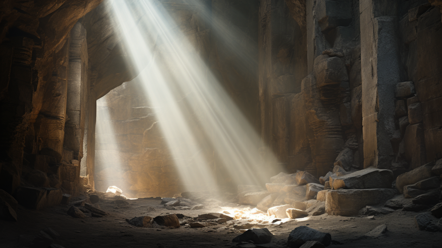 Light rays shining through medieval cave art