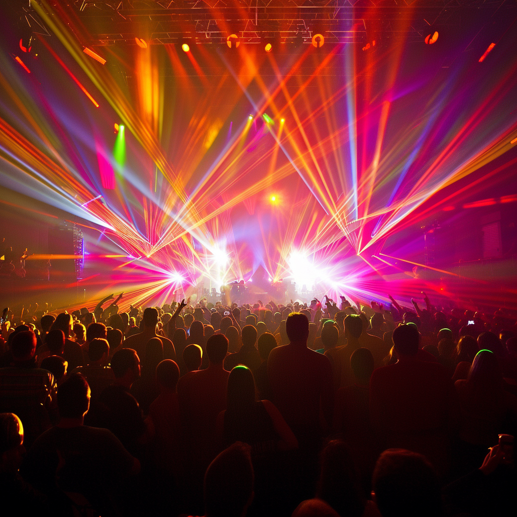 Psychedelic Light Show Concert Crowd Silhouettes