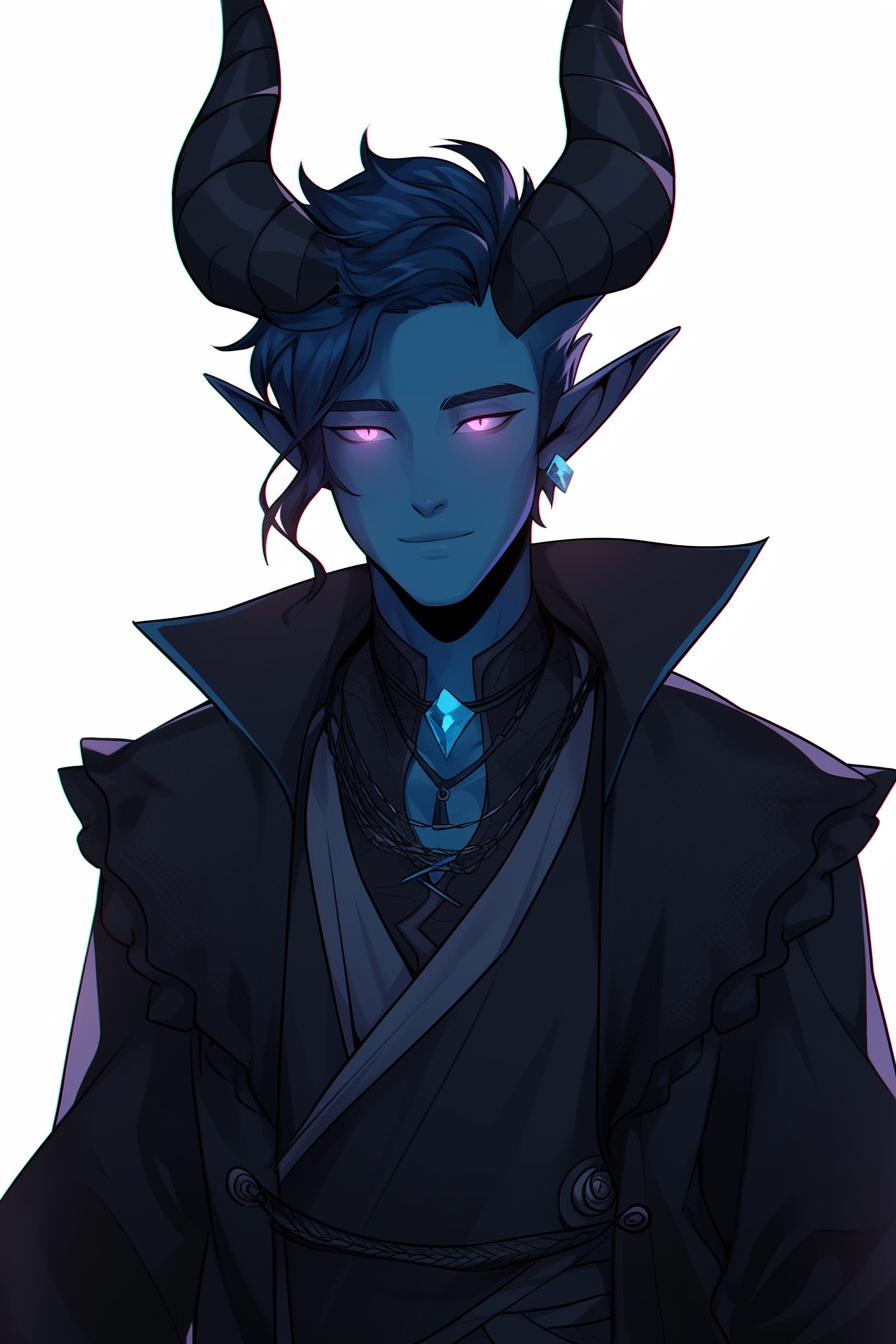 Light Skinned Tiefling Male Warlock Casting Spell