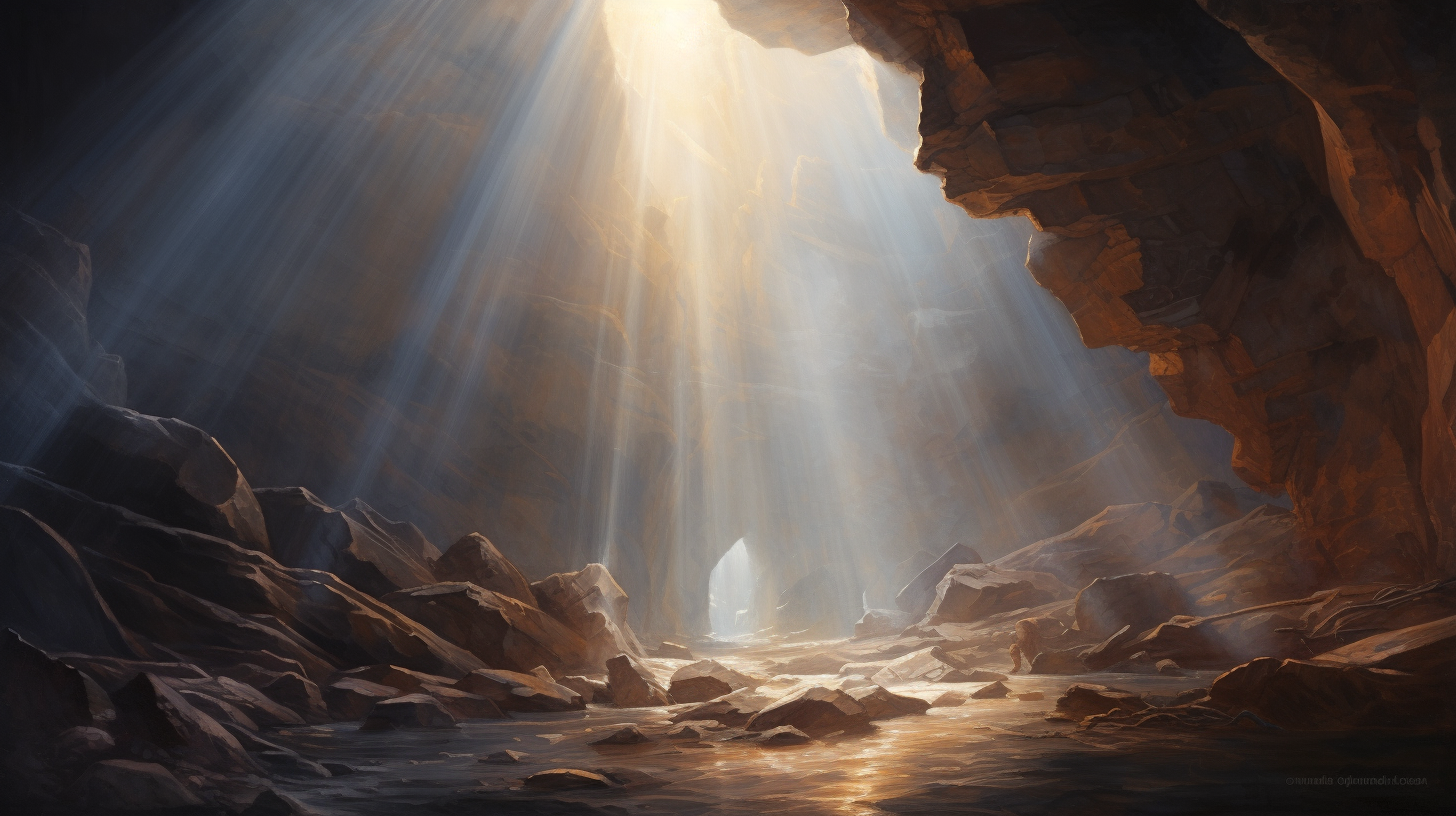 Rays of light illuminating cave interior