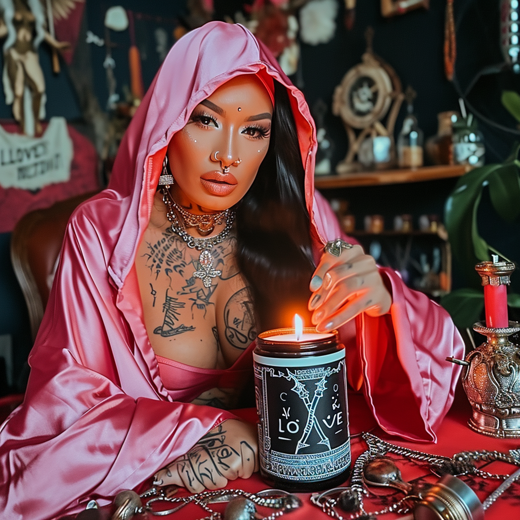 Beautiful light-skinned woman in pink silk garment